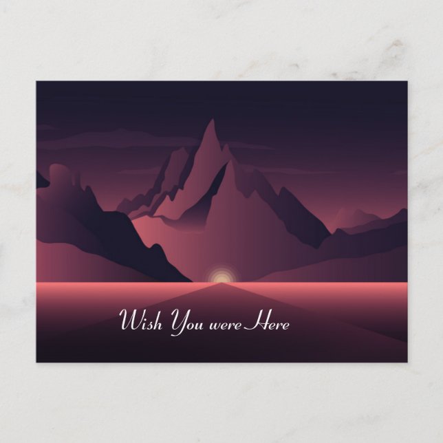 Cartão Postal Ilustração do pôr do sol da montanha (Frente)