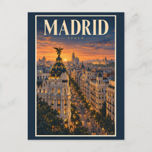Cartão Postal Ilustração do Pôr do Sol em Madrid Espanha Arte de
