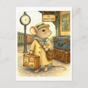 Cartão Postal Ilustração do Rato Viajante