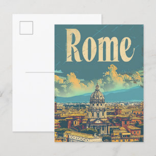 Cartão Postal Ilustração do Retro-Viagem da Itália de Roma