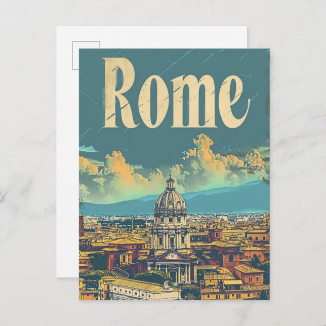 Cartão Postal Ilustração do Retro-Viagem da Itália de Roma (Frente/Verso)