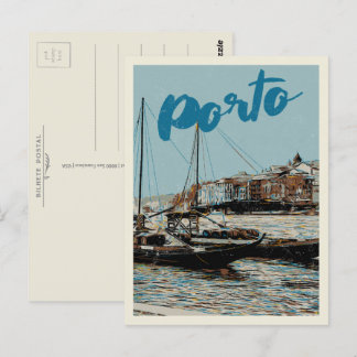 Cartão Postal Ilustração do Rio Porto Douro Portugal