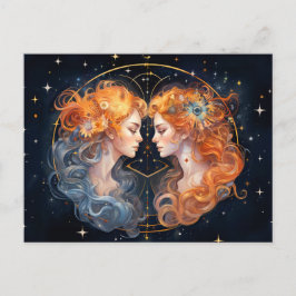 Cartão Postal Ilustração do Signo Zodiacal de Gêmeos
