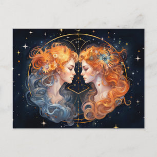 Cartão Postal Ilustração do Signo Zodiacal de Gêmeos