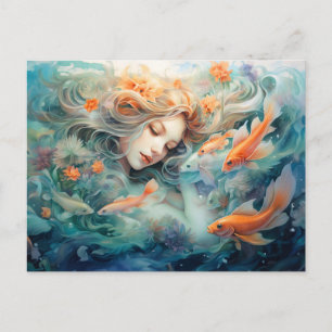 Cartão Postal Ilustração do Signo Zodíaco Peixes