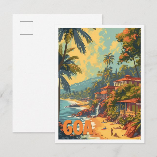 Cartão Postal Ilustração do Viagem artístico da Índia em Goa Bea (Frente/Verso)
