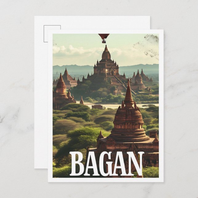 Cartão Postal Ilustração do Viagem artístico de Bagan Myanmar (Frente/Verso)