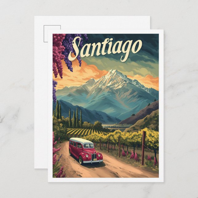 Cartão Postal Ilustração do Viagem artístico de Santiago Chile (Frente/Verso)