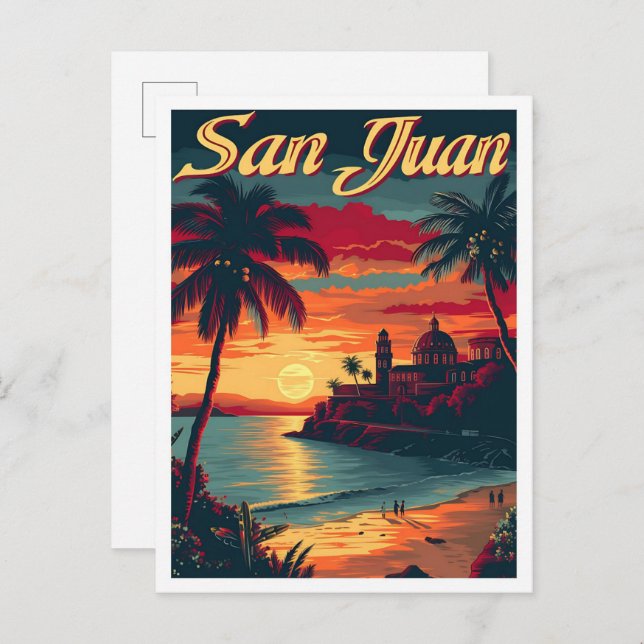 Cartão Postal Ilustração do Viagem artístico San Juan Porto Rico (Frente/Verso)