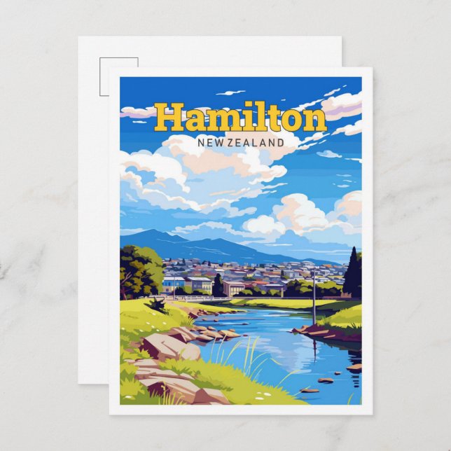 Cartão Postal Ilustração do Viagem da Nova Zelândia de Hamilton (Frente/Verso)