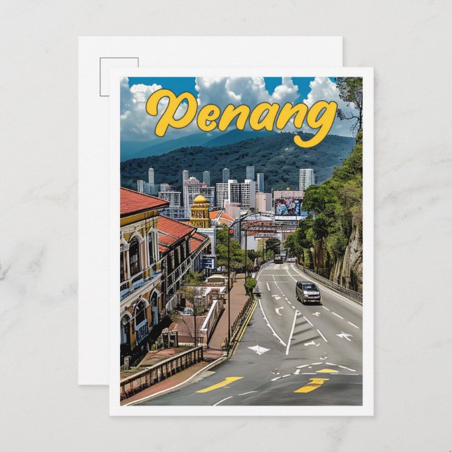 Cartão Postal Ilustração do Viagem de Arte da Penang Malásia Vin (Frente/Verso)