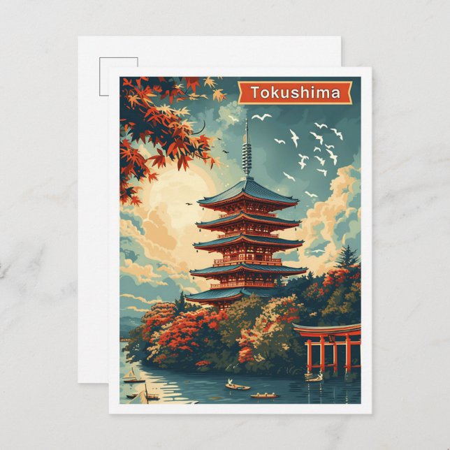 Cartão Postal Ilustração do Viagem de Arte da Pintura do Japão e (Frente/Verso)