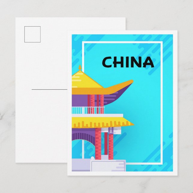 Cartão Postal Ilustração do Viagem de Arte de Pequim na China (Frente/Verso)
