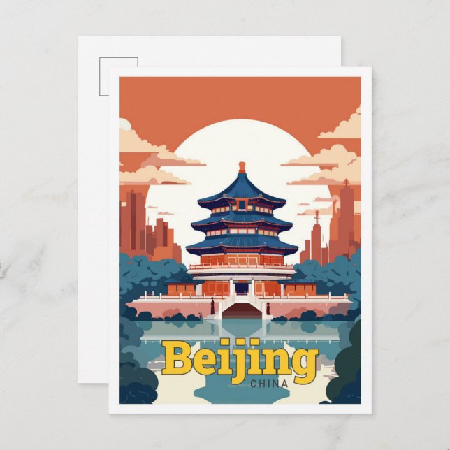 Cartão Postal Ilustração do Viagem de Pequim na China (Frente/Verso)