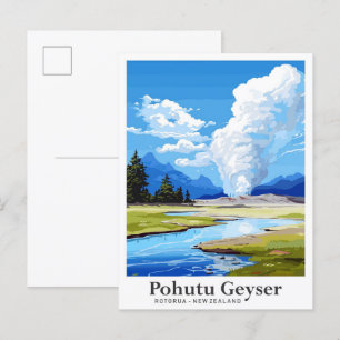 Cartão Postal Ilustração do Viagem Pohutu Geyser Rotorua NZ