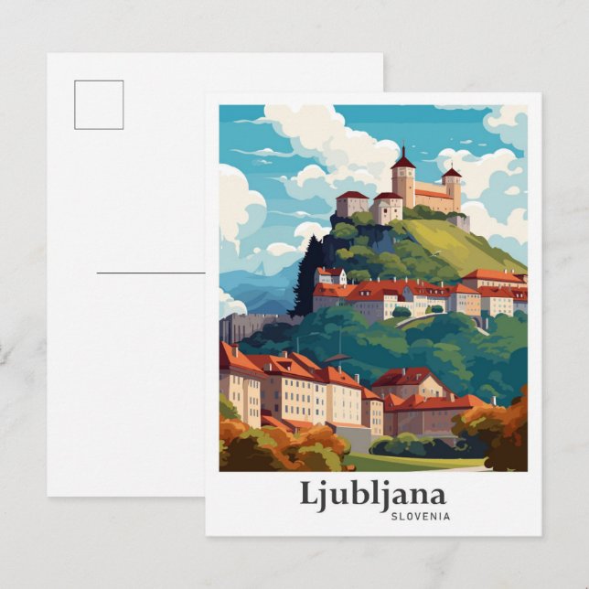 Cartão Postal Ilustração do Viagem Potrait da Eslovênia em Ljubl (Frente/Verso)