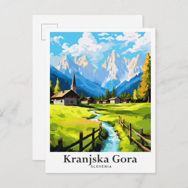 Cartão Postal Ilustração do Viagem Potrait de Kranjska Gora Eslo (Frente/Verso)
