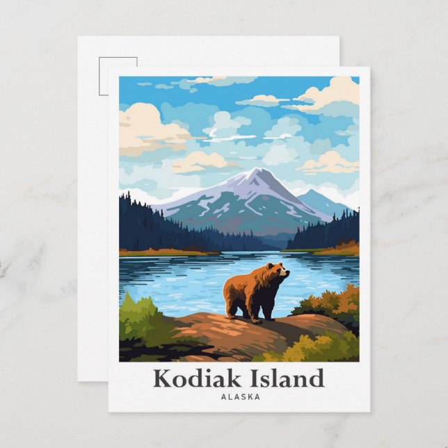 Cartão Postal Ilustração do Viagem Potrait na Ilha de Kodiak (Frente/Verso)