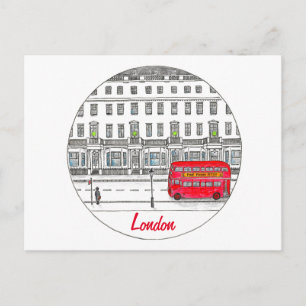Cartão Postal Ilustração do Viagem Red Bus de Londres Inglater