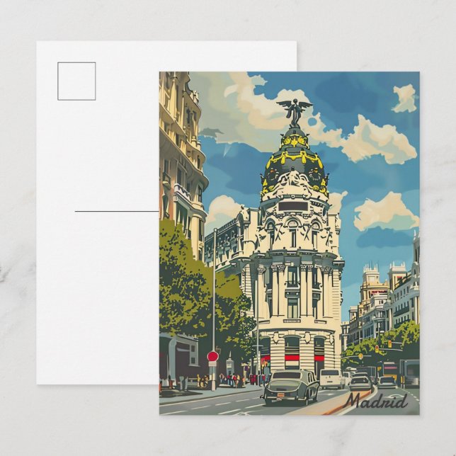 Cartão Postal Ilustração do Viagem Retroativo da Espanha Madrid (Frente/Verso)