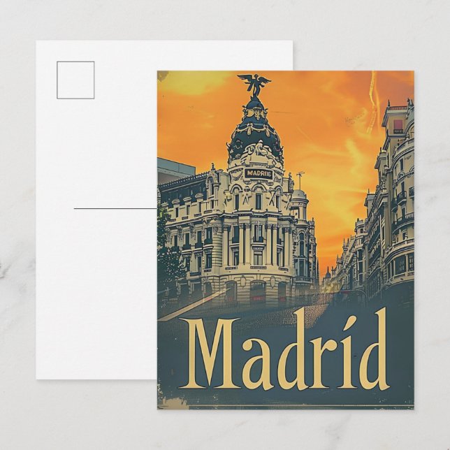 Cartão Postal Ilustração do Viagem Retroativo da Espanha Madrid (Frente/Verso)