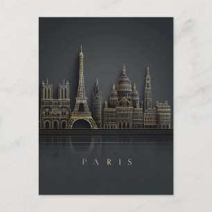Cartão Postal Ilustração Elegante da Cidade de Paris com Céu Dou