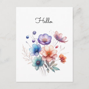 Cartão Postal Ilustração em Aquarela de Buquê Floral Personaliza