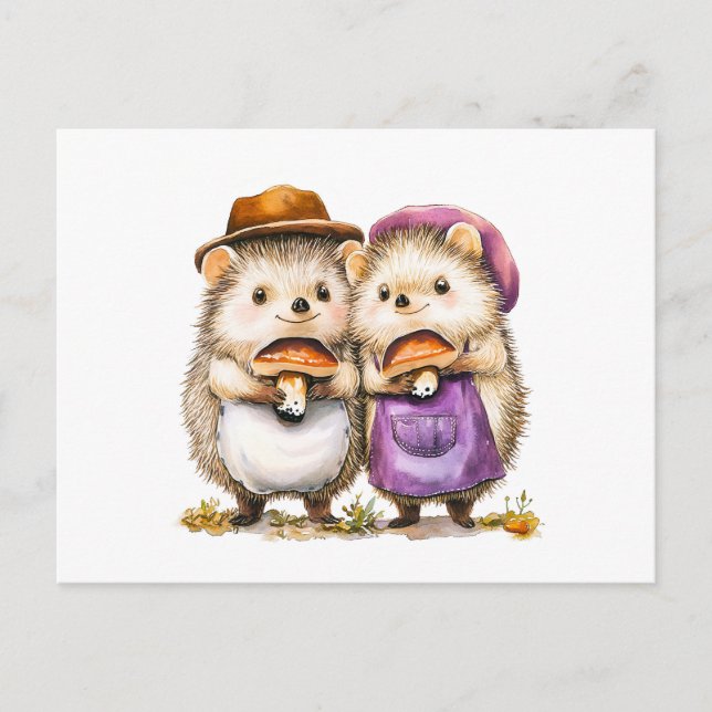 Cartão Postal Ilustração em Aquarela de Dois Ourigos com Porc (Frente)