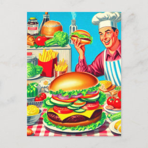 Cartão Postal Ilustração em Quadrinhos Retro Hamburger
