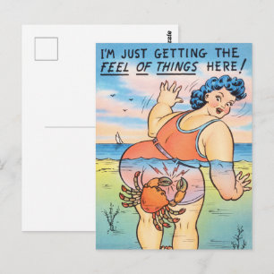 Cartão Postal Ilustração engraçada de ataque de caranguejo na pr