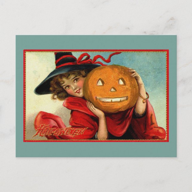 Cartão Postal Ilustração Engraçada de Halloween Vintage (Frente)