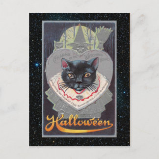 Cartão Postal Ilustração engraçada do Halloween de gato antigo