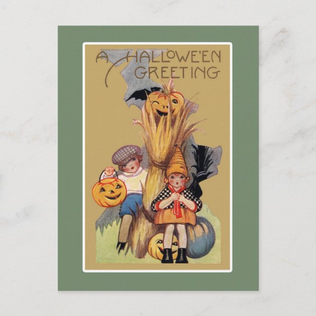 Cartão Postal Ilustração Engraçada do Vintage Halloween (Frente)