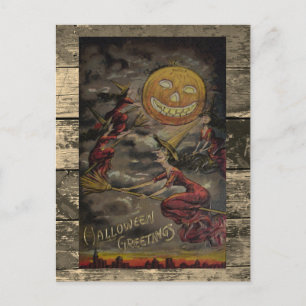 Cartão Postal Ilustração Engraçada Rara de Halloween Vintage