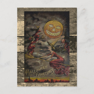 Cartão Postal Ilustração Engraçada Rara de Halloween Vintage