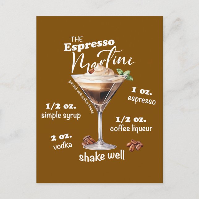 Cartão Postal Ilustração Espresso Martini Recebe Cocktail (Frente)