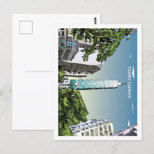 Cartão Postal Ilustração Famosa de Viagem de Taiwan em Taipei