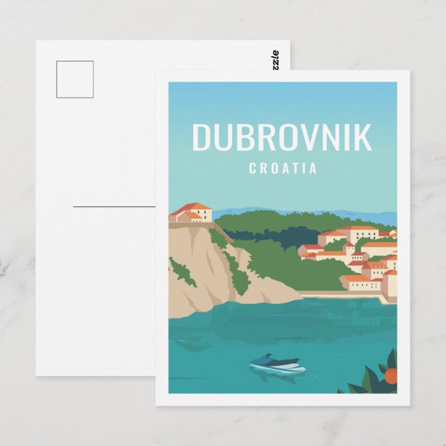 Cartão Postal Ilustração Famosa de Viagem Place, Dubrovnik Croác (Frente/Verso)