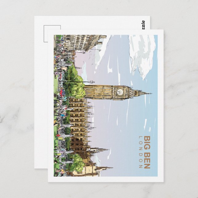 Cartão Postal Ilustração Famosa do Big Ben London Viagem Place (Frente/Verso)