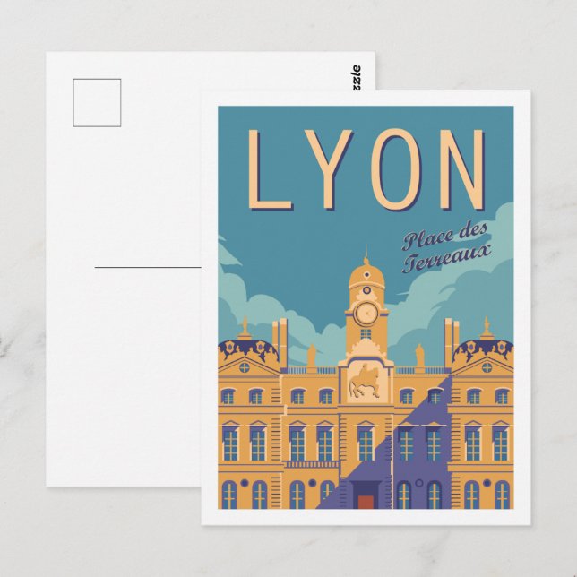 Cartão Postal Ilustração Famous Viagem Place Lyon França (Frente/Verso)