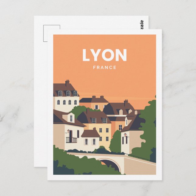 Cartão Postal Ilustração Famous Viagem Place Lyon França (Frente/Verso)