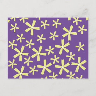 Cartão Postal Ilustração Floral de Margarida Amarela e Roxa