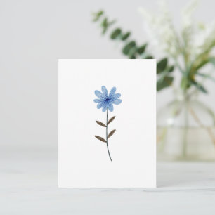 Cartão Postal Ilustração Floral Elegante em Aquarela Azul