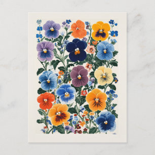 Cartão Postal Ilustração Floral Vibrante Pansy