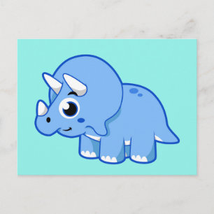 Cartão Postal Ilustração Fofa de um Dinossauro Triceratops.