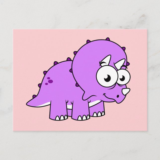 Cartão Postal Ilustração Fofa de um Triceratops. (Frente)