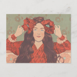 Cartão Postal Ilustração francesa Vintage de uma Mulher