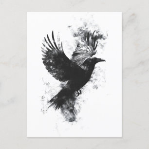Cartão Postal Ilustração Gótica Raven: Fumaça e Penas