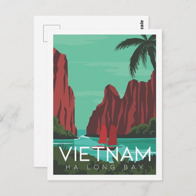 Cartão Postal Ilustração Ha Long Bay Vietnam Viagem Place (Frente/Verso)
