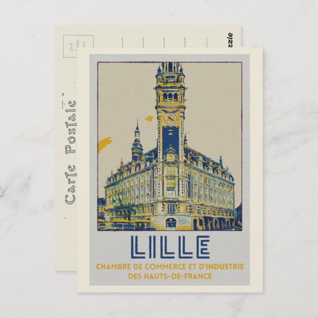 Cartão Postal Ilustração icônica do edifício Lille - França (Frente/Verso)